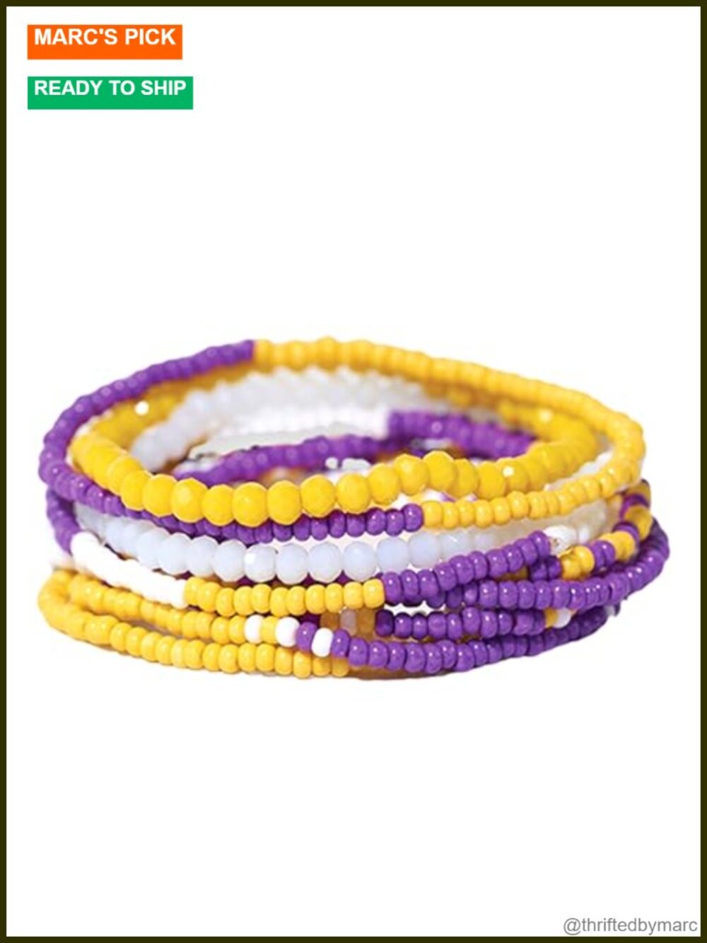 Glass Beaded Stretch Bracelet Set of 10 Stackable Handmade Gameday